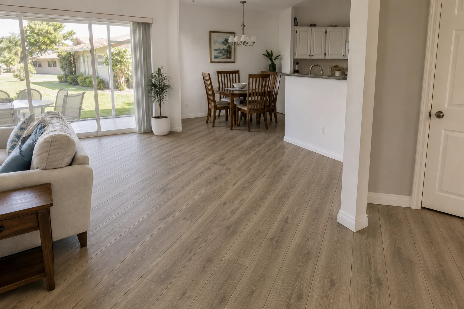 Melbourne coastal home after Winter Peak style waterproof LVP Vinyl Plank Flooring in a straight lay pattern