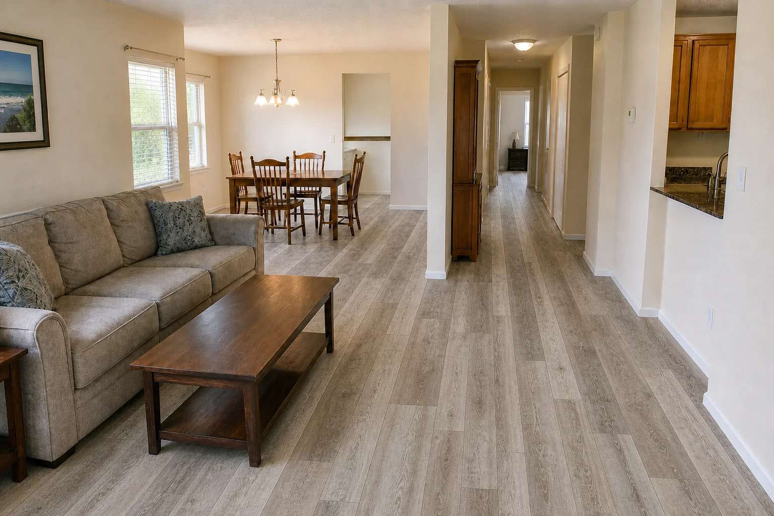After mixed-width luxury vinyl plank flooring installation in Palm Bay FL using Highguard Silver style flooring