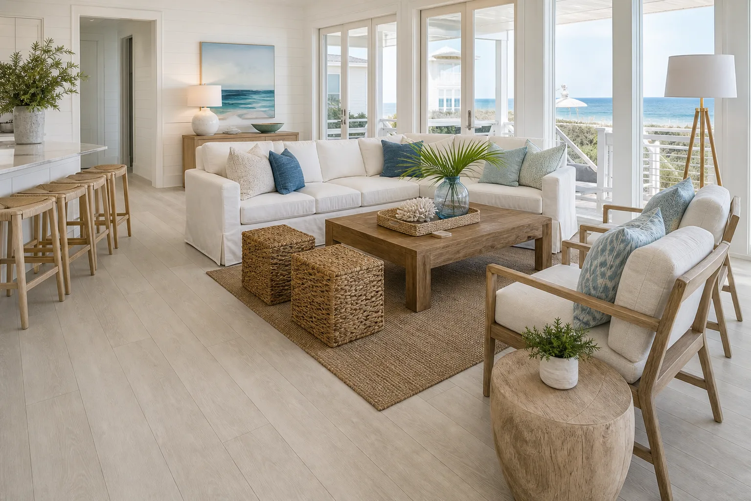 30A beach house with light straight-lay LVP Vinyl Plank Flooring