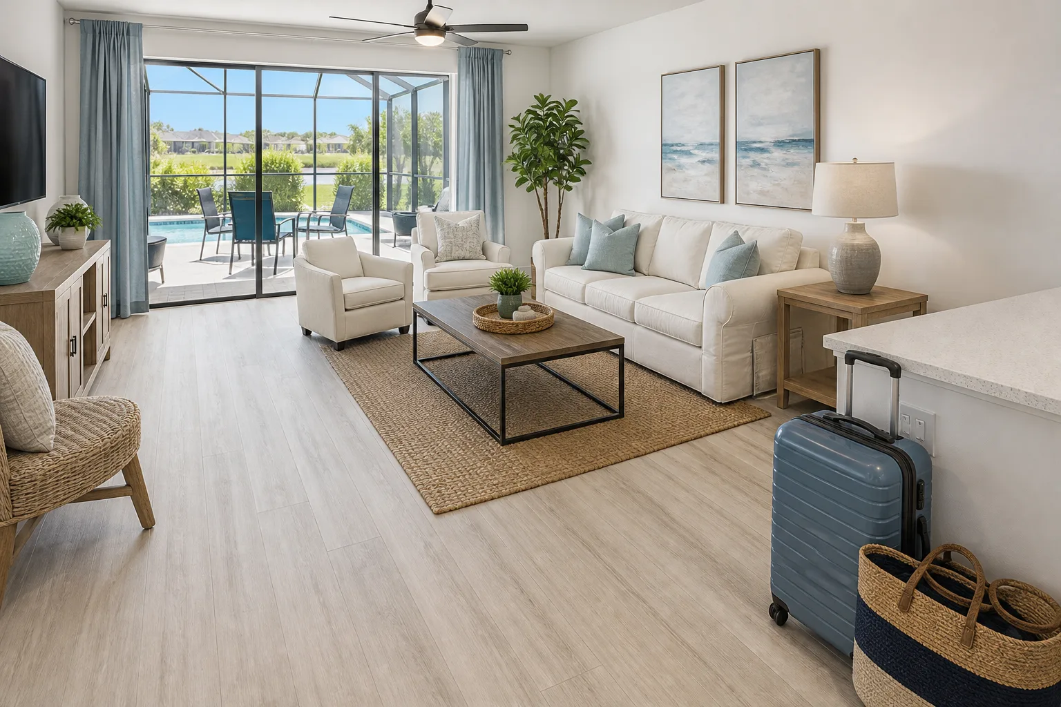 Kissimmee vacation rental with light straight-lay LVP Vinyl Plank Flooring