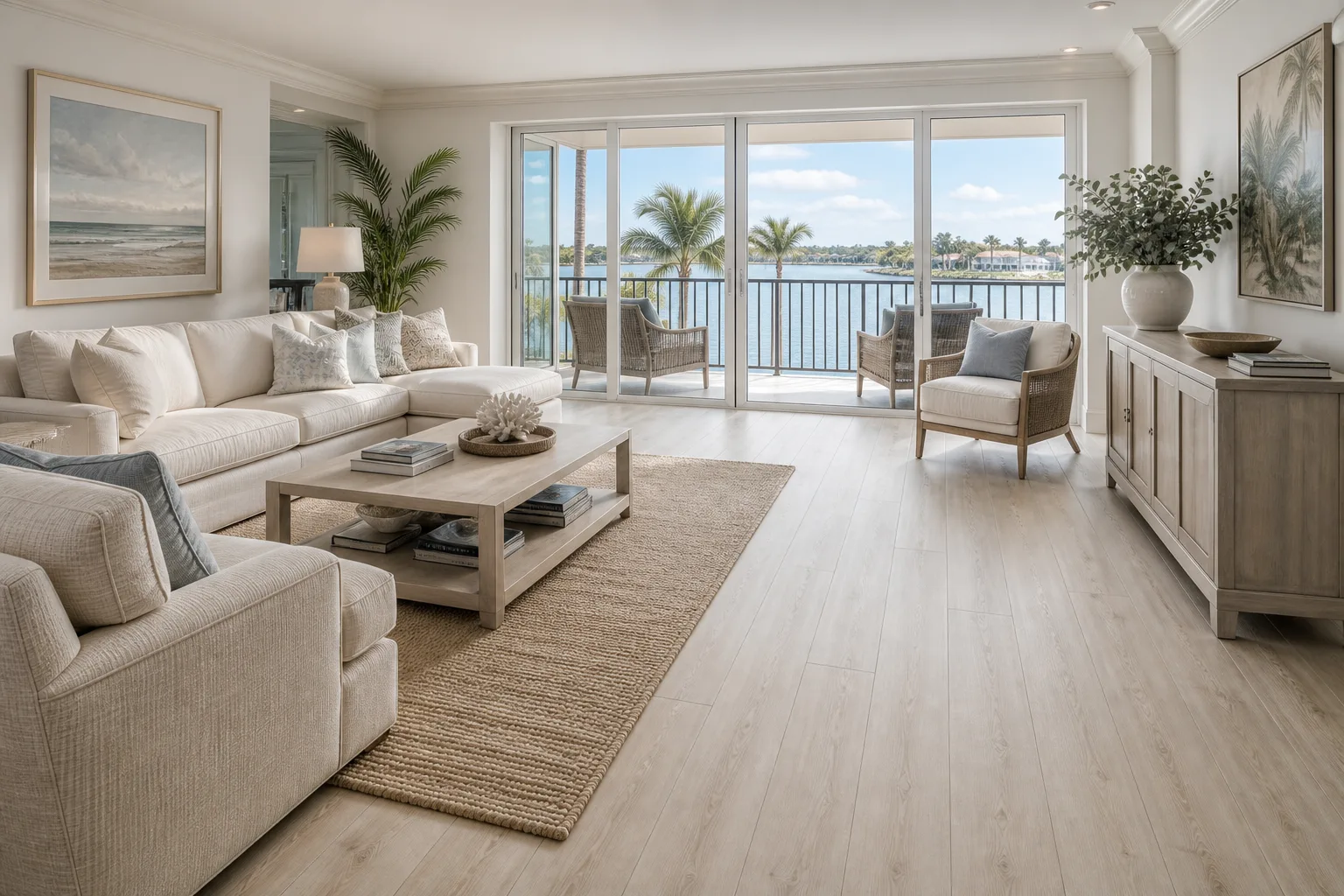 Naples coastal condo with light straight-lay LVP Vinyl Plank Flooring
