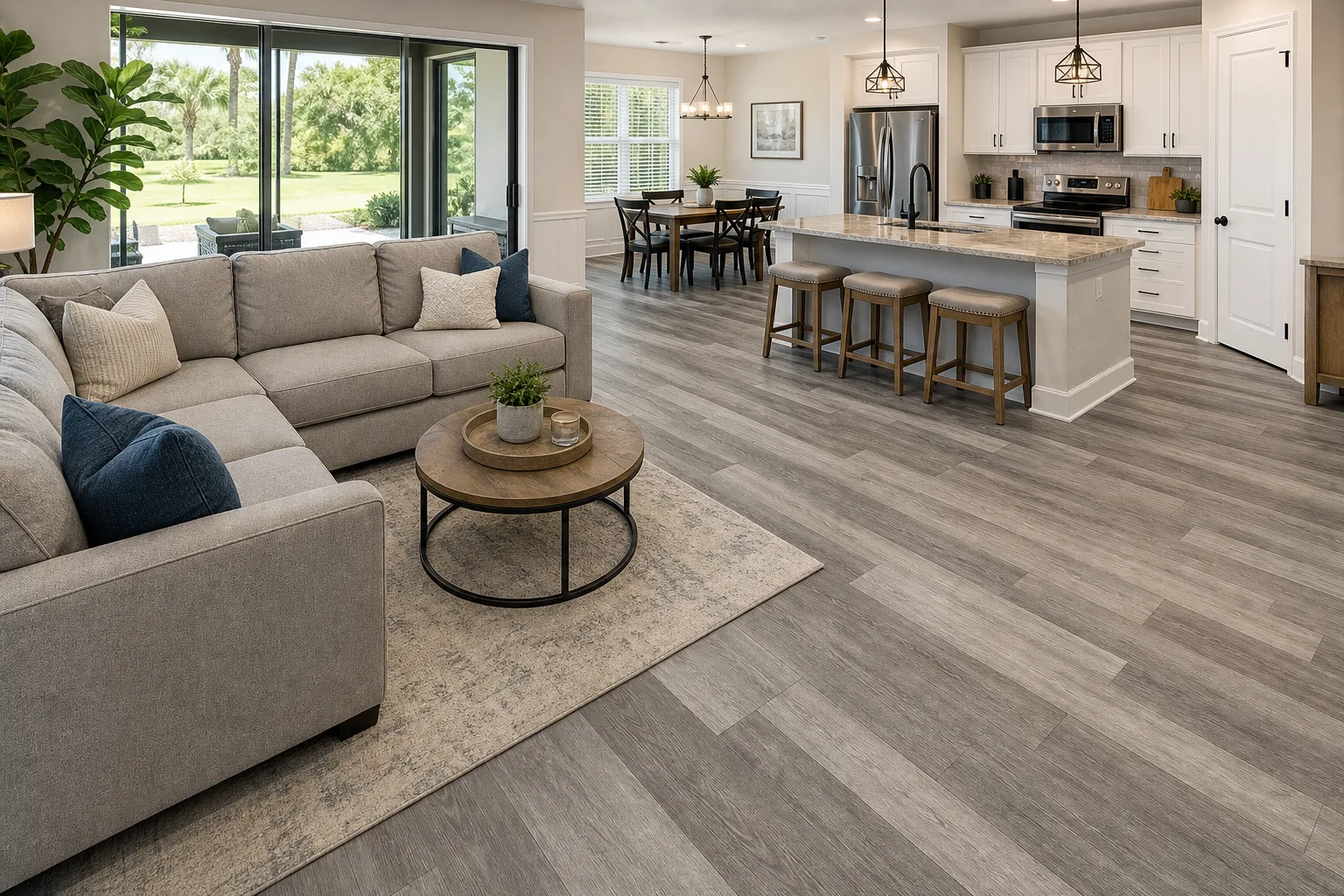 Oviedo remodel with grey mixed-width LVP Vinyl Plank Flooring
