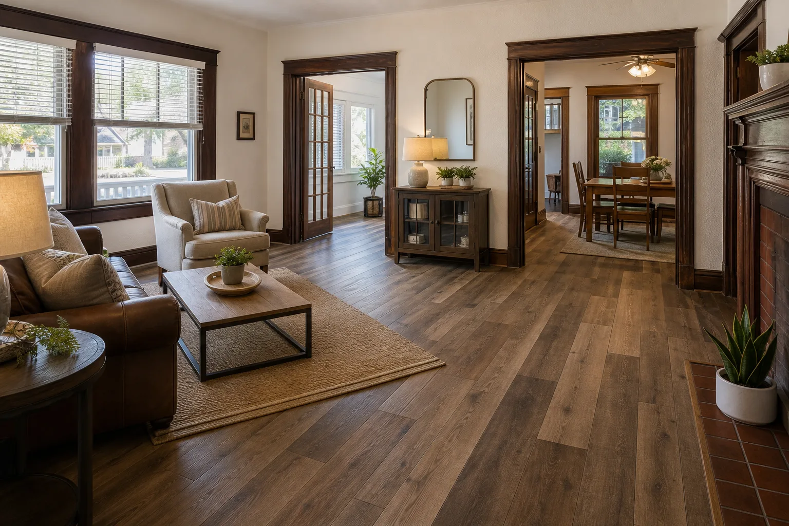 Sanford older home with brown mixed-width LVP Vinyl Plank Flooring