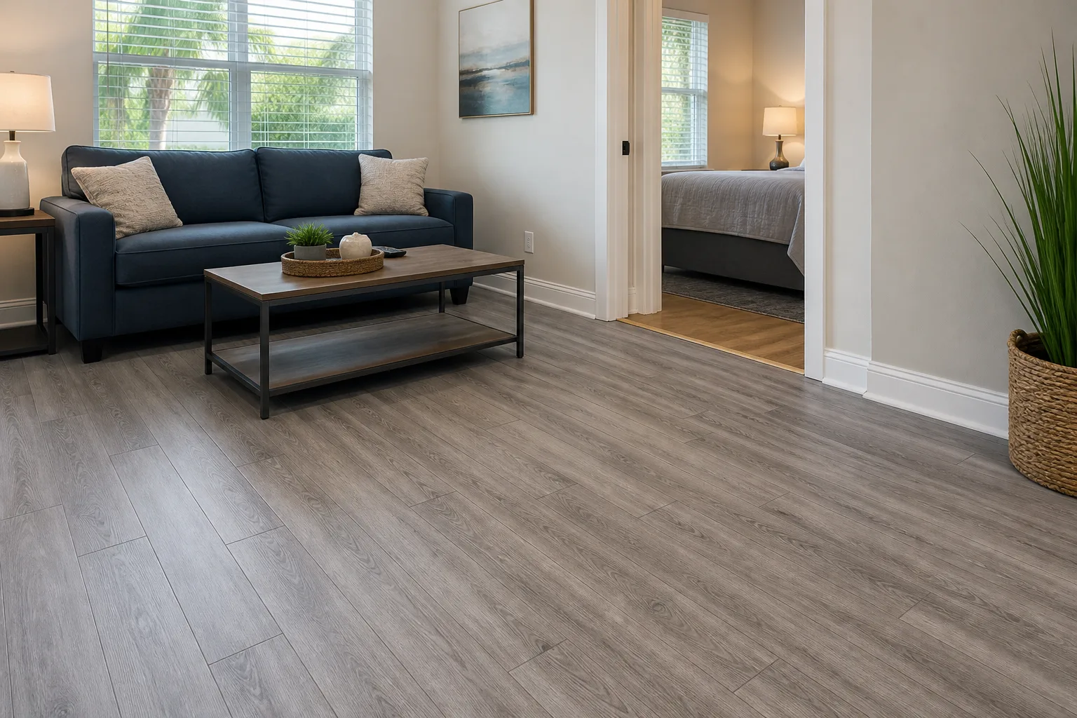 Titusville remodel with grey straight-lay LVP Vinyl Plank Flooring
