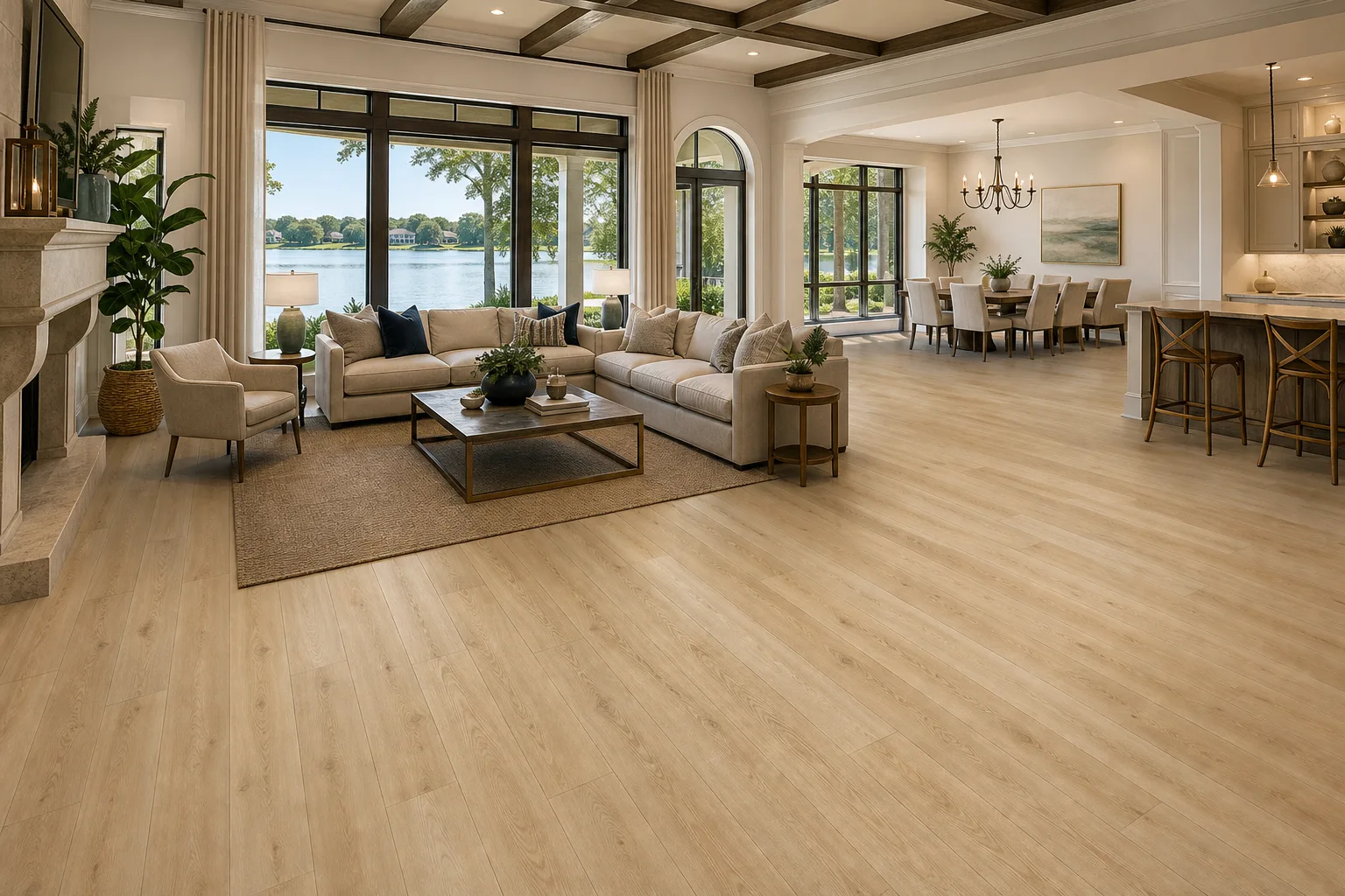 Windermere lake-area home with warm straight-lay LVP Vinyl Plank Flooring