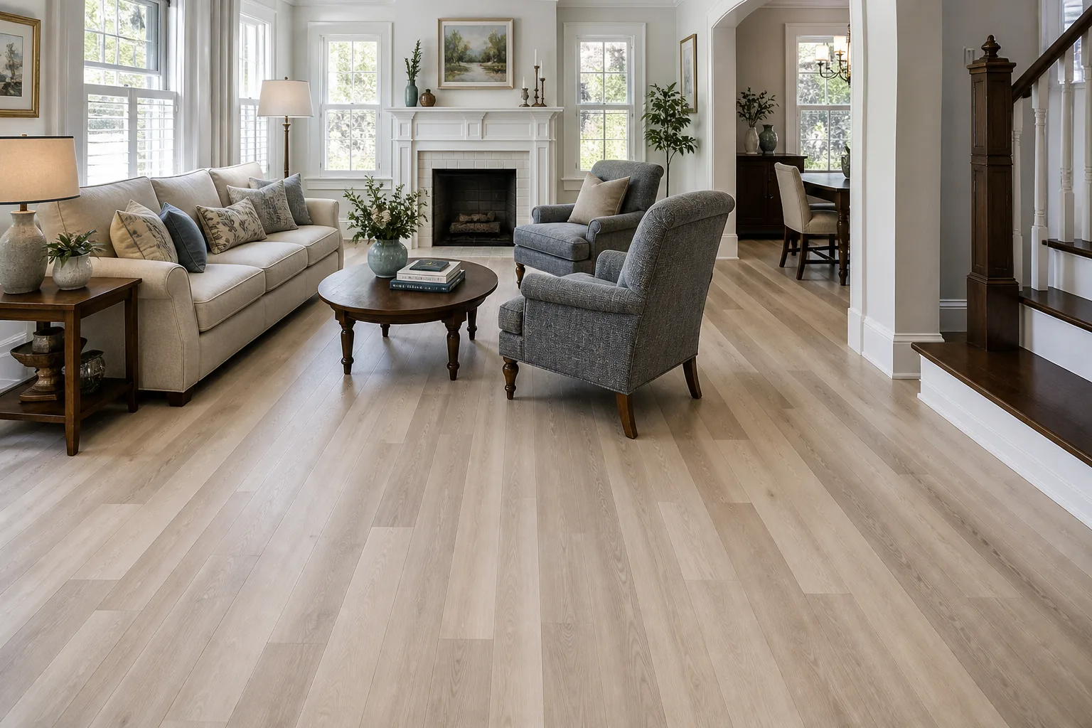 Winter Park living room with light mixed-width LVP Vinyl Plank Flooring