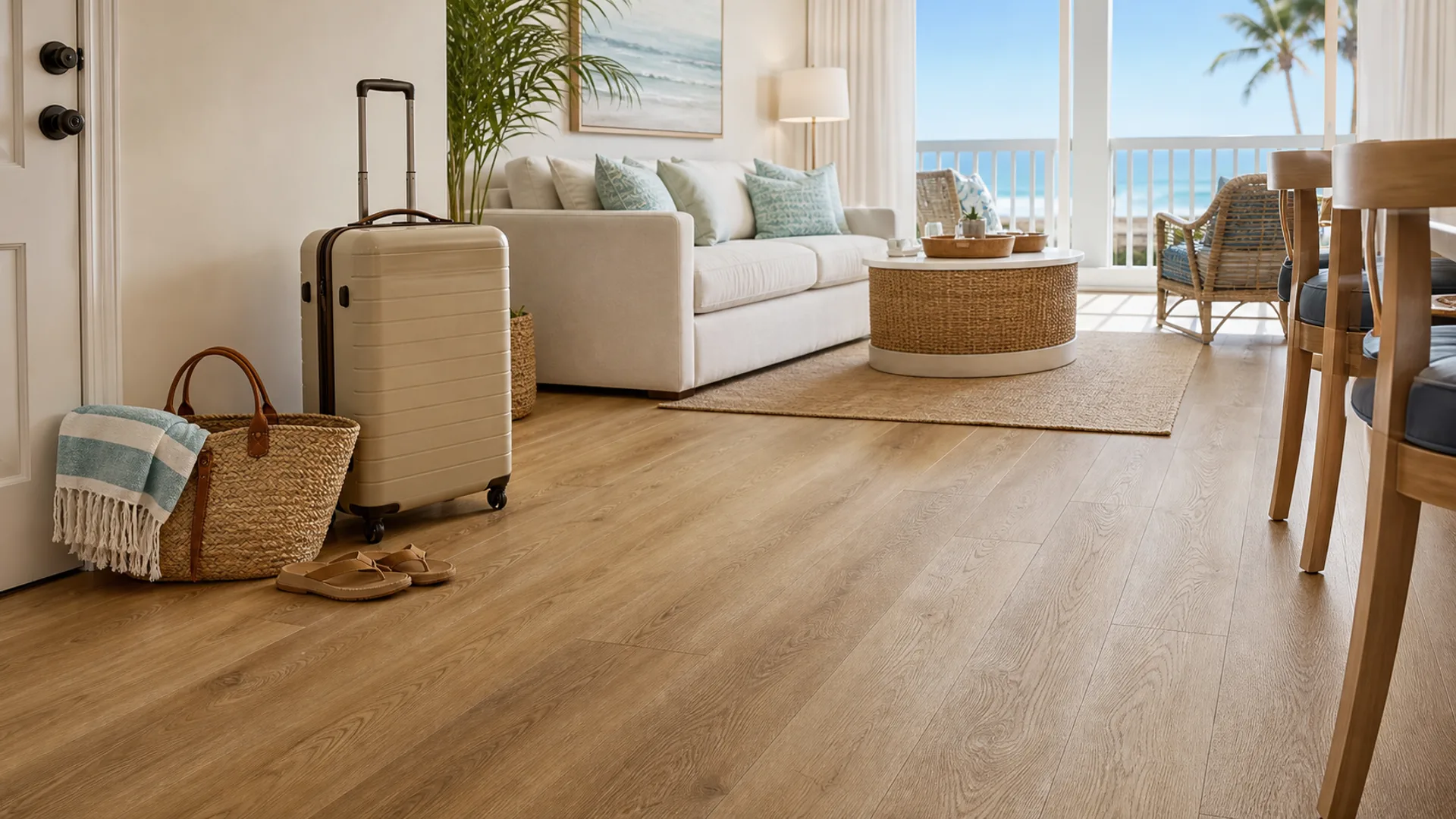 Guest-ready Cocoa Beach vacation rental with durable warm luxury vinyl plank flooring