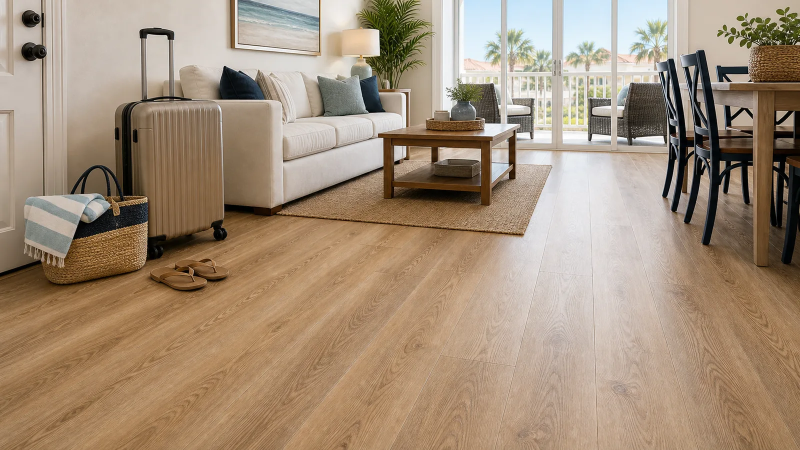 Guest-ready Florida vacation rental with durable warm LVP Vinyl Plank Flooring