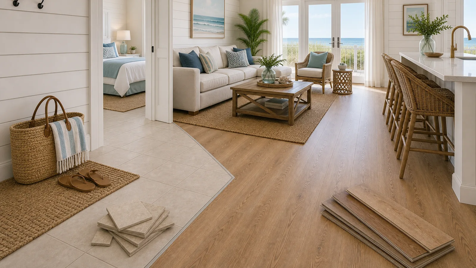 30A Tile-to-Plank Conversion scene for 30A, Florida with LVP Vinyl Plank Flooring