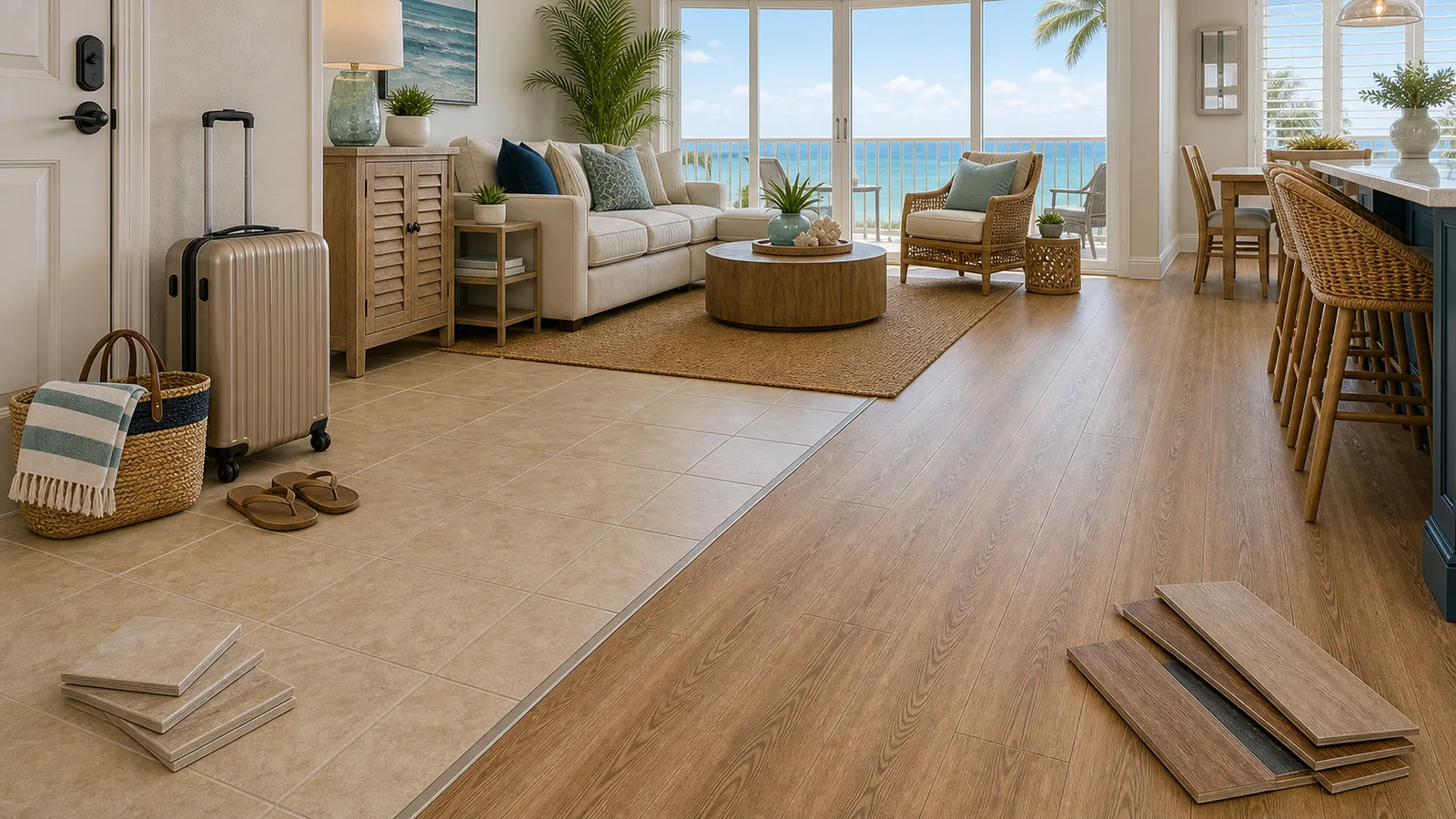 Cocoa Beach Tile-to-Plank Conversion scene for Cocoa Beach, Florida with LVP Vinyl Plank Flooring