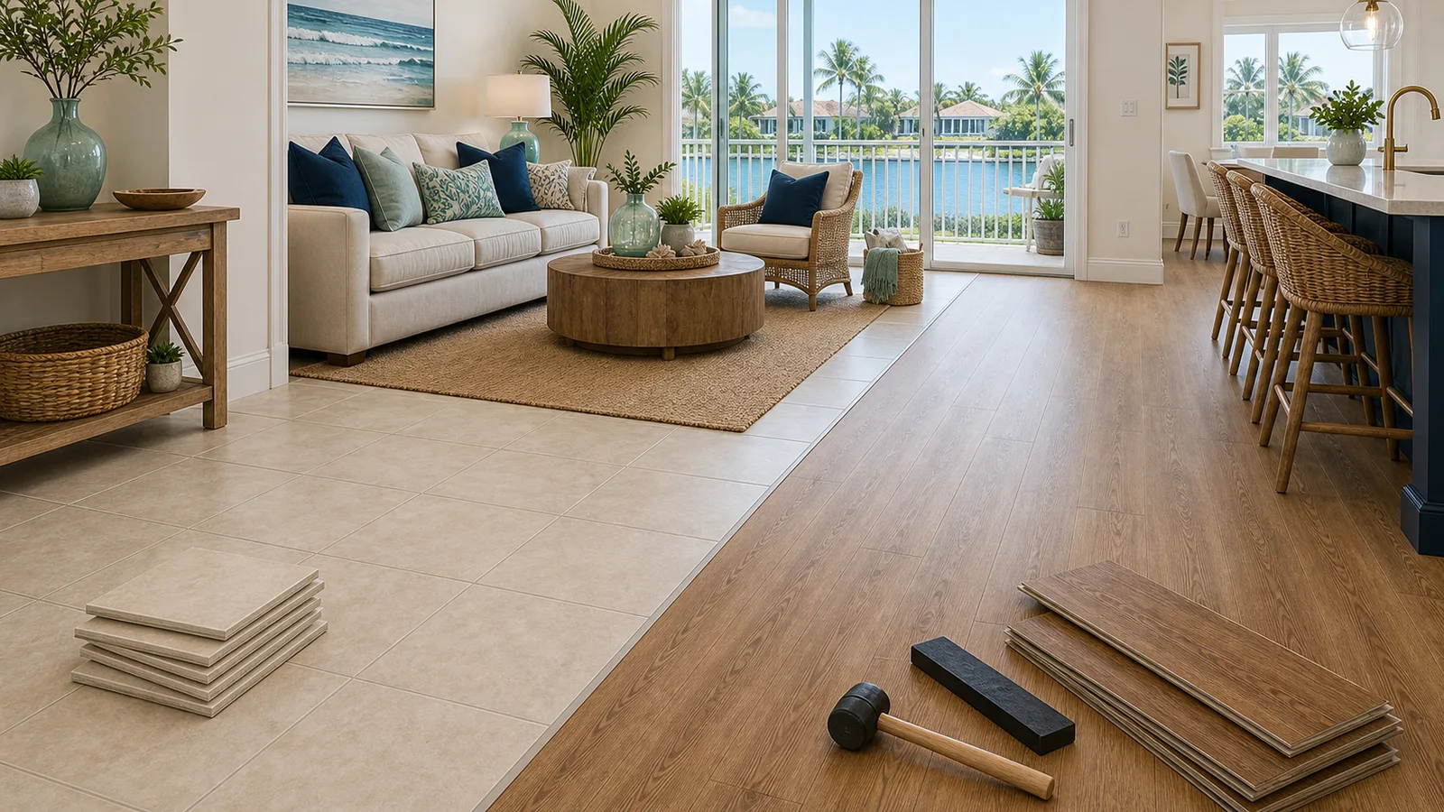 Jupiter Tile-to-Plank Conversion scene for Jupiter, Florida with LVP Vinyl Plank Flooring