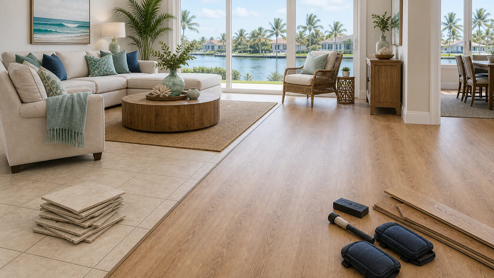 Melbourne Tile-to-Plank Conversion scene for Melbourne, Florida with LVP Vinyl Plank Flooring