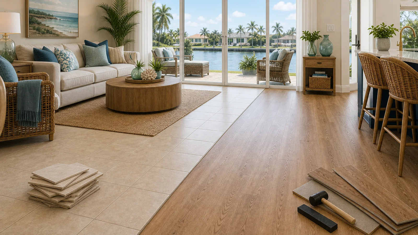 Merritt Island Tile-to-Plank Conversion scene for Merritt Island, Florida with LVP Vinyl Plank Flooring