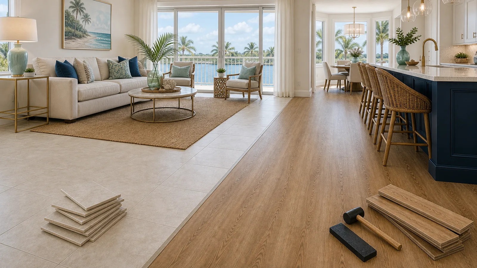 Naples Tile-to-Plank Conversion scene for Naples, Florida with LVP Vinyl Plank Flooring