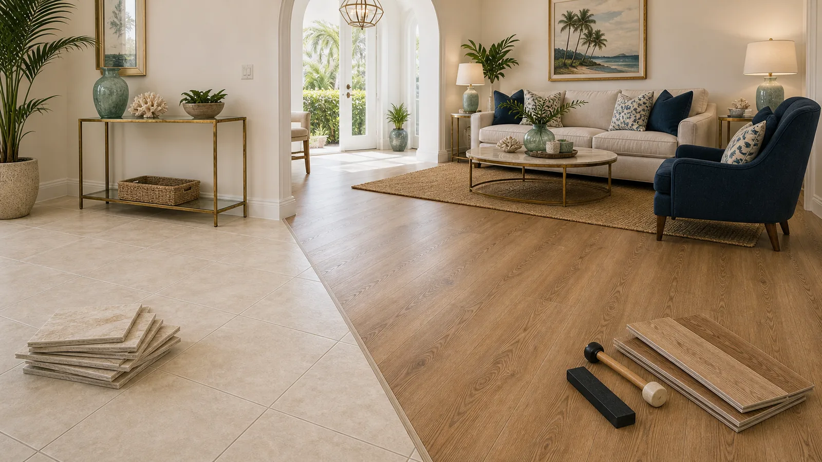 Palm Beach Tile-to-Plank Conversion scene for Palm Beach, Florida with LVP Vinyl Plank Flooring