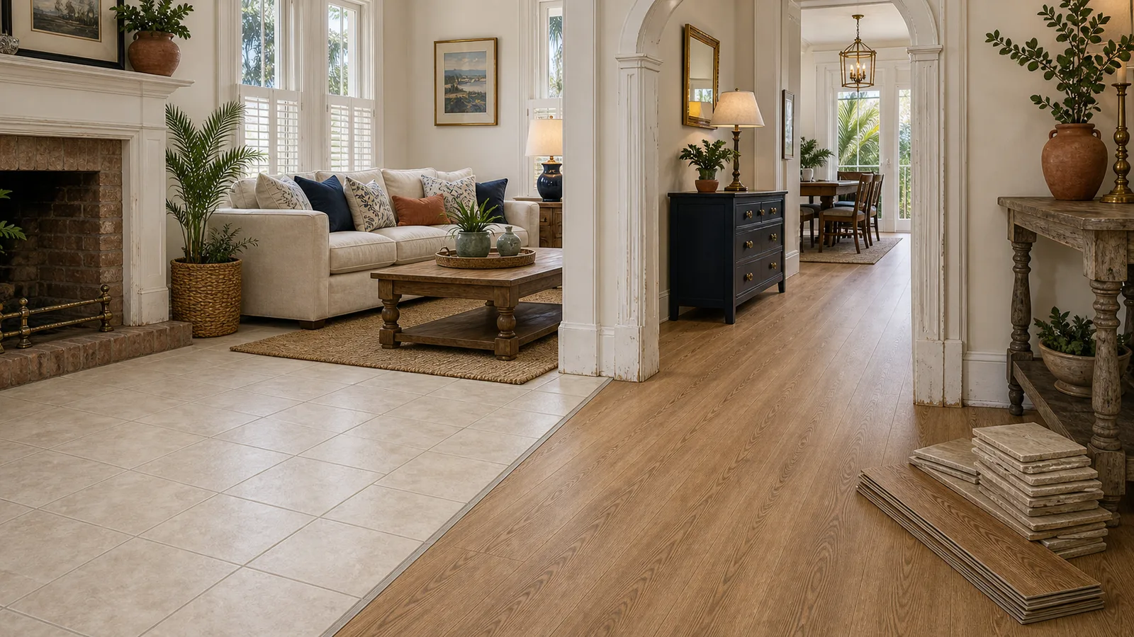 St. Augustine Tile-to-Plank Conversion scene for St. Augustine, Florida with LVP Vinyl Plank Flooring