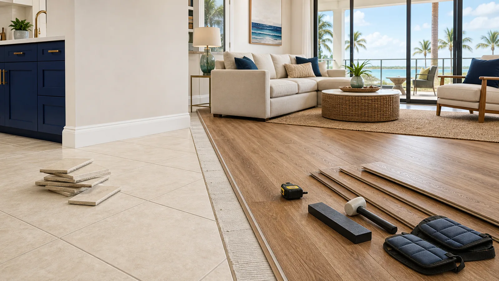 Brevard County tile floor evaluated for luxury vinyl plank flooring installation